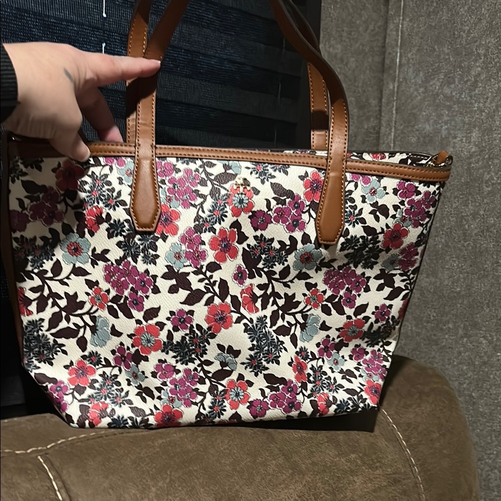 Tory Burch Red and Pink Totes with Modern Floral Design
